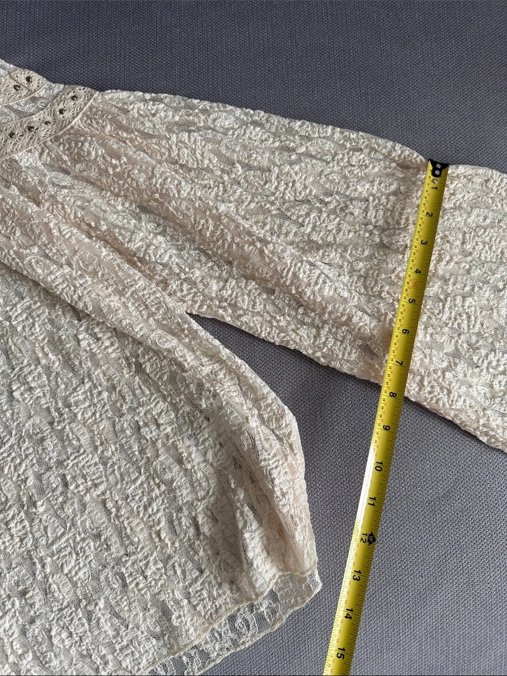 Zara Cream Lace Long-Sleeve Top with Embellished Size M NWT